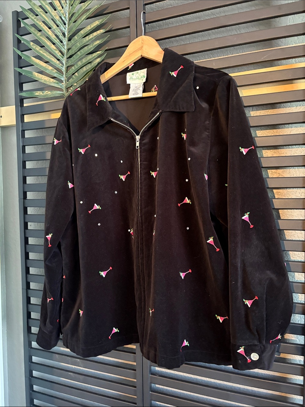 Quacker Factory Cotton Velvet Jacket w/ Holiday Cocktail Embroidery and Bling